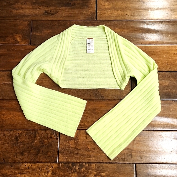 Free People Noelle Cashmere lime green shrug size XS NWOT - Picture 2 of 6